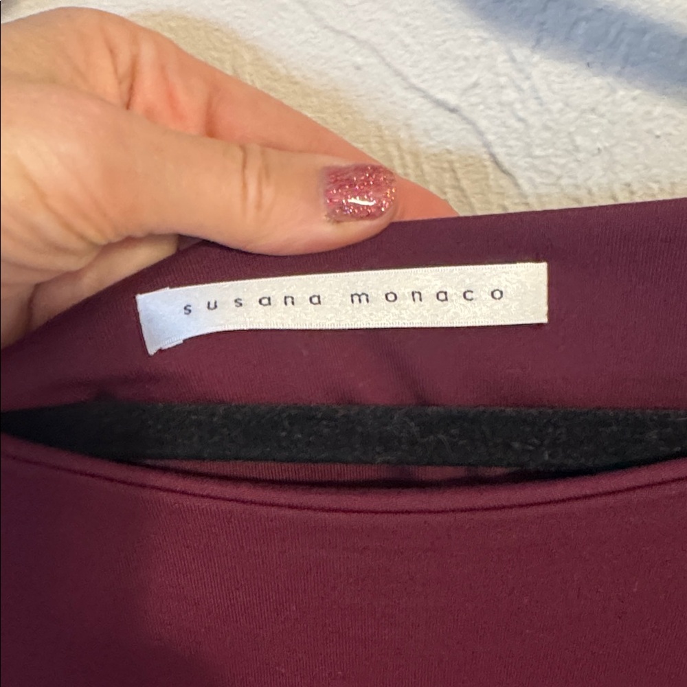 Susana Monaco Deep Burgundy Long Sleeve Dress with ties at cuff large - Picture 5 of 13